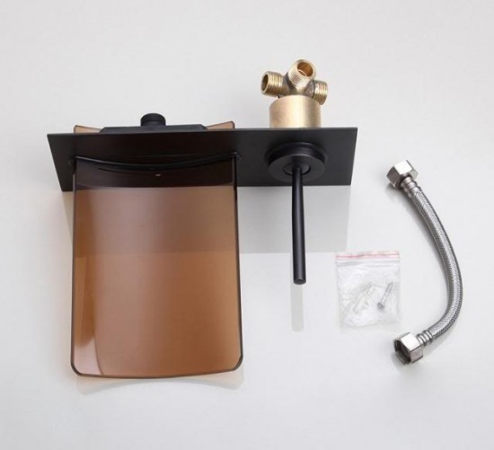 Watervalkraan Muro inbouw Design Watervalkraan Olie Brons met glazen mond