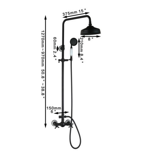 Douche set opbouw Zwart / Olie brons uitvoering 200 MM regendouche