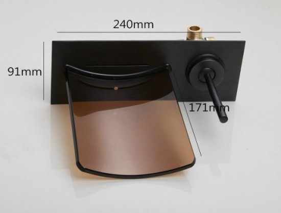 Watervalkraan Muro inbouw Design Watervalkraan Olie Brons met glazen mond