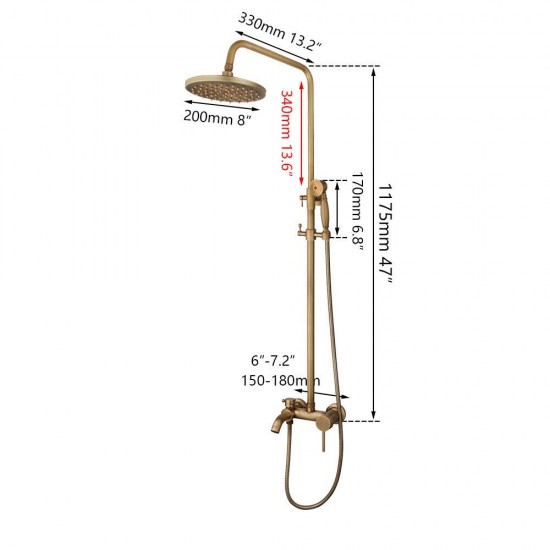 Afmeting regendouche landelijke stijl bronskleurig