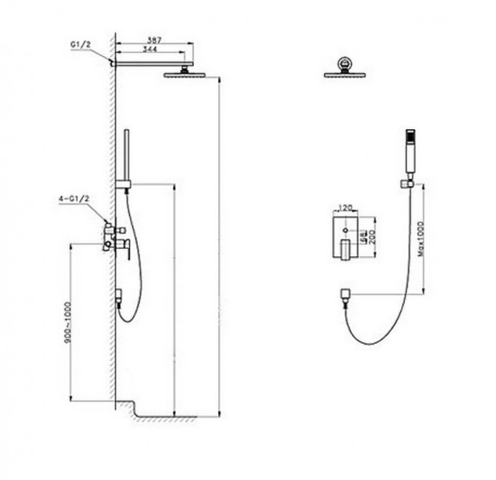 LED Stortdouche set 300 MM incl. arm en bedieningspaneel