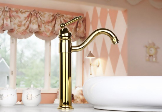 Luxe gouden kraan type Stat Deluxe gouden design wastafelkraan keukenkraan