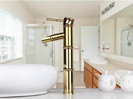Wastafelkraan Bambuk Deluxe Gouden Design kraan