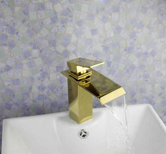Gouden Wastafelkraan Barre Design Goudkleurige chroom watervalkraan