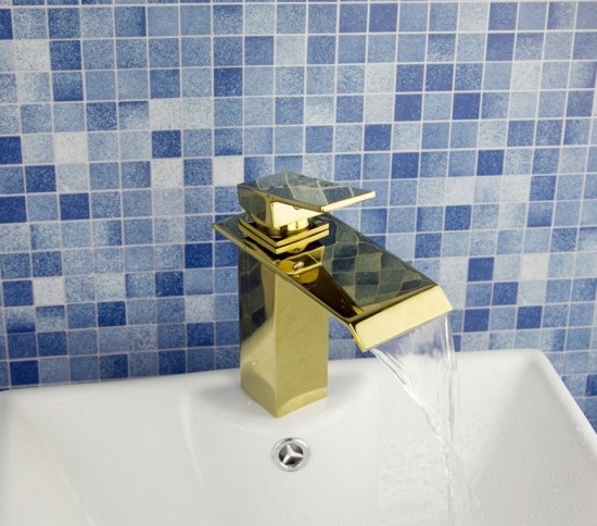 Gouden Wastafelkraan Barre Design Goudkleurige chroom watervalkraan
