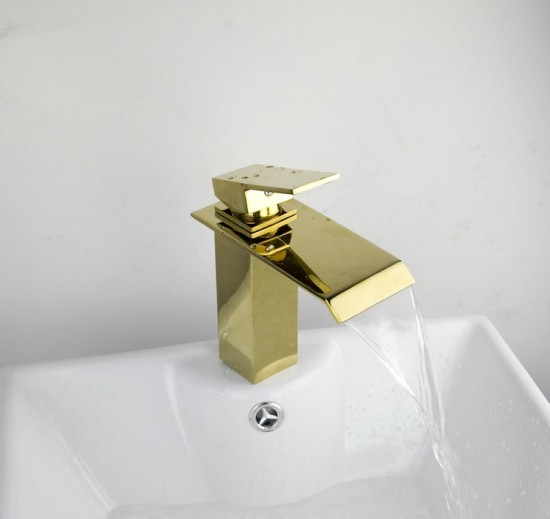 Gouden Wastafelkraan Barre Design Goudkleurige chroom watervalkraan