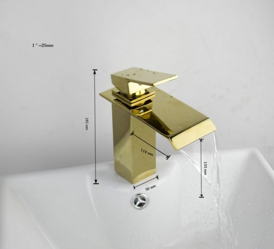 Gouden Wastafelkraan Barre Design Goudkleurige chroom watervalkraan