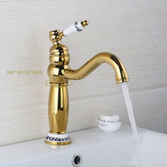 Luxe draaibare gouden kraan type Costo Deluxe gouden design wastafelkraan