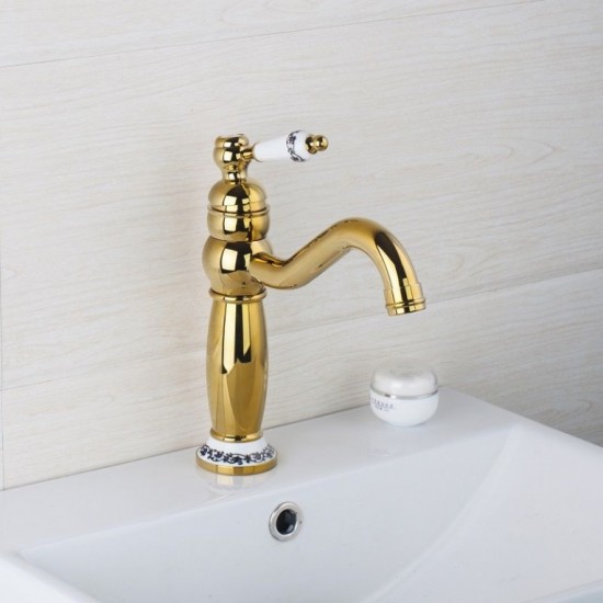 Luxe draaibare gouden kraan type Costo Deluxe gouden design wastafelkraan