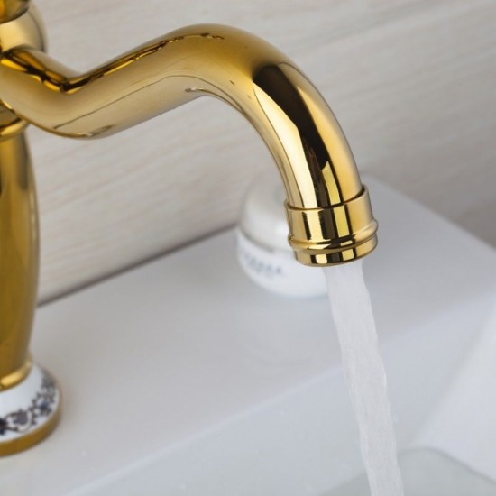 Luxe draaibare gouden kraan type Costo Deluxe gouden design wastafelkraan