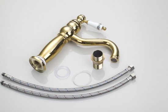 Luxe draaibare gouden kraan type Costo Deluxe gouden design wastafelkraan