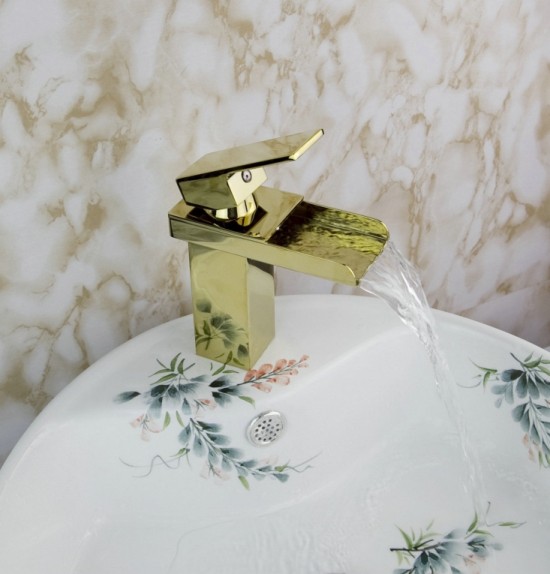 Goudkleurige Watervalkraan Trappe Deluxe Goud chroom wastafelkraan