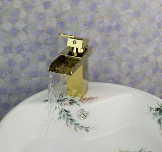 Goudkleurige Watervalkraan Trappe Deluxe Goud chroom wastafelkraan