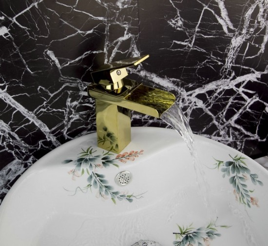 Goudkleurige Watervalkraan Trappe Deluxe Goud chroom wastafelkraan