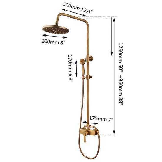 Landelijk bronskleurige douche afmeting