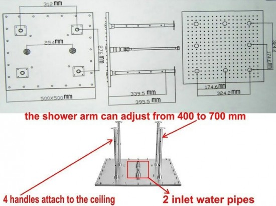 LED Stortdouche 50 x 50 CM LED Regendouche vierkant model