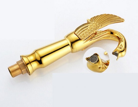 Luxe gouden kraan in de vorm van een Zwaan gouden design wastafelkraan