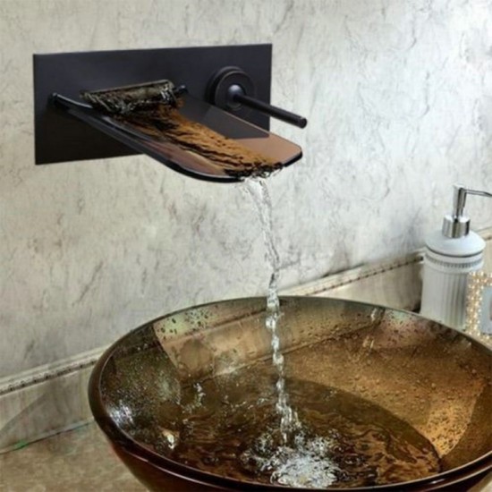 Watervalkraan Muro inbouw Design Watervalkraan Olie Brons met glazen mond