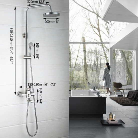 Opbouw douche-set geborsteld nikkel mat klassiek design  20 CM regendouche