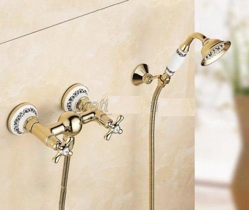 Nostalgische gouden douchekraan muurbevestiging inclusief handdouche