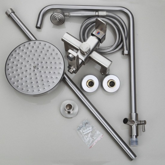 Opbouw douche-set geborsteld nikkel mat klassiek design  20 CM regendouche