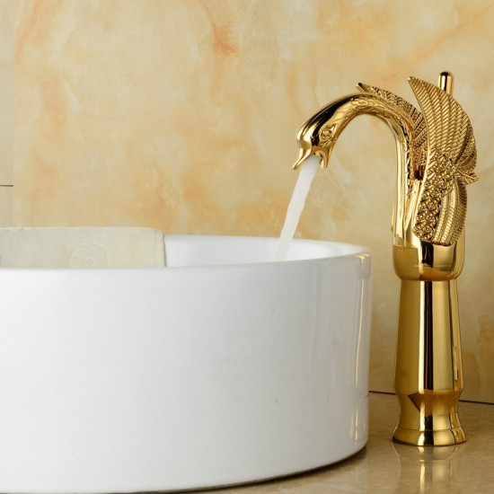 Luxe gouden kraan in de vorm van een Zwaan gouden design wastafelkraan
