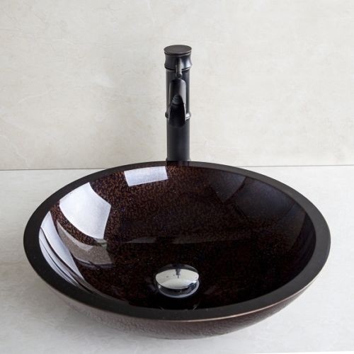 Olie Bronzen afgewerkte wastafel kraan Bambuk met hand geschilderde glazen waskom