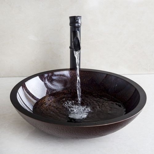 Olie Bronzen afgewerkte wastafel kraan Bambuk met hand geschilderde glazen waskom