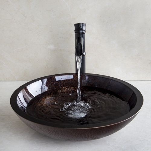 Olie Bronzen afgewerkte wastafel kraan Bambuk met hand geschilderde glazen waskom