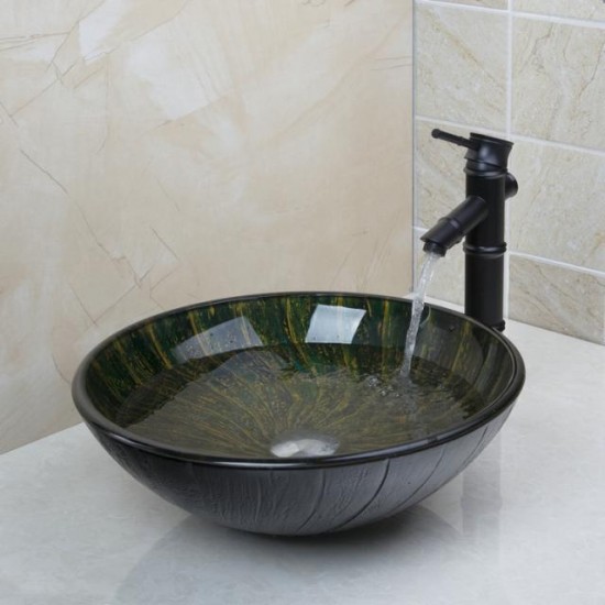 Bronskleurige olie afgewerkte wastafel kraan met hand geschilderde glazen waskom