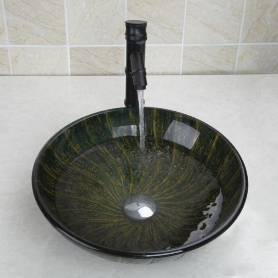 Bronskleurige olie afgewerkte wastafel kraan met hand geschilderde glazen waskom