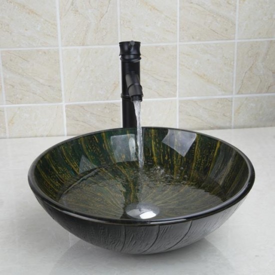 Bronskleurige olie afgewerkte wastafel kraan met hand geschilderde glazen waskom