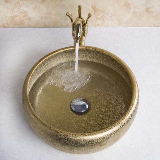 Gouden afgewerkte wastafel kraan met hand geschilderde goudkleurige keramische waskom