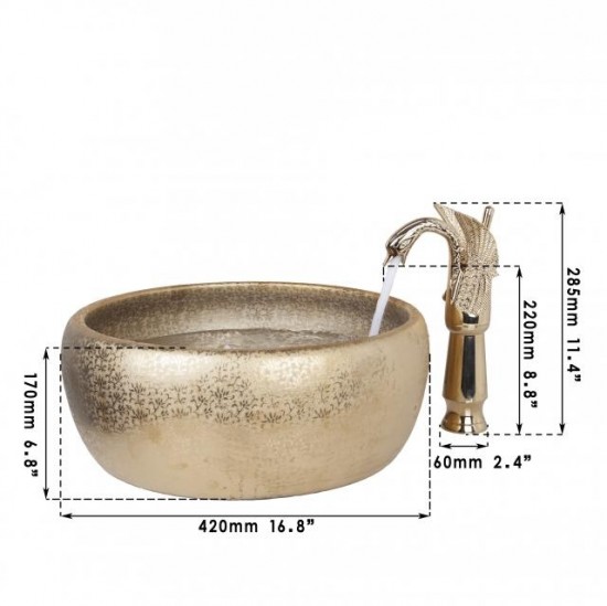 Gouden afgewerkte wastafel kraan met hand geschilderde goudkleurige keramische waskom