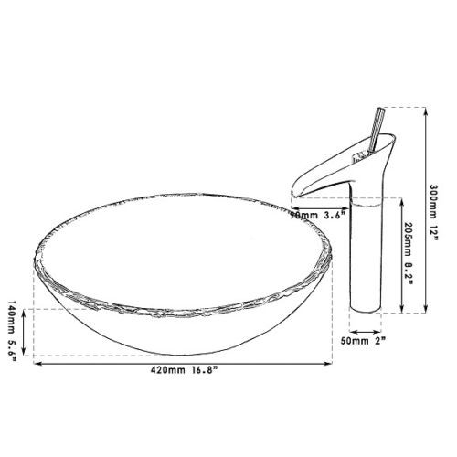 Geborsteld nikkel afgewerkte wastafel kraan Ovi met hand geschilderde glazen waskom