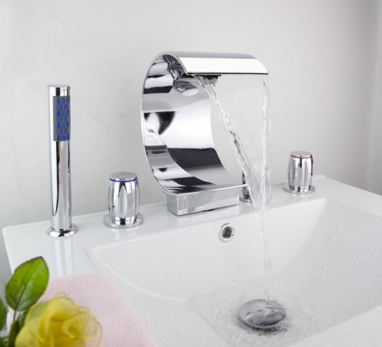 Watervalkraan Type Swan Design Waterval Badkraan 5 delige set opbouw