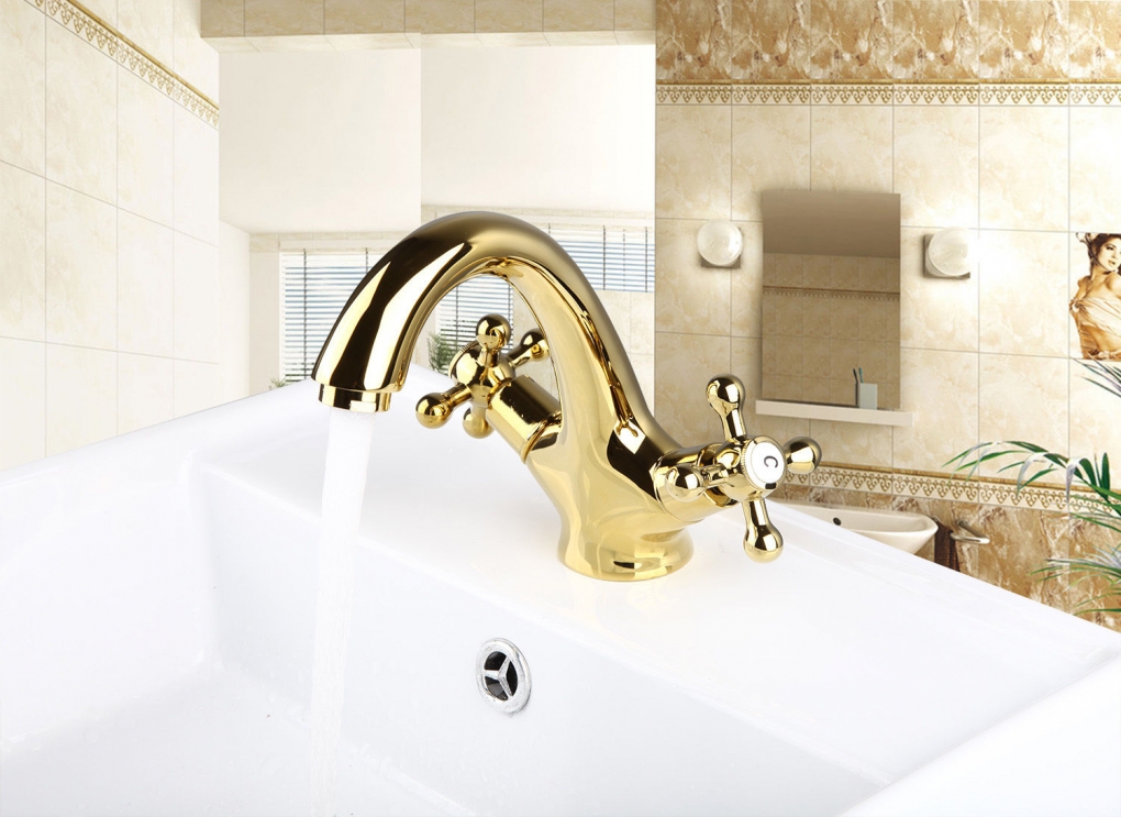 Gouden wastafelkraan Tile Deluxe - Gouden kranen - Watervalkraan.nl | Specialist in watervakranen Watervalkraan kopen?